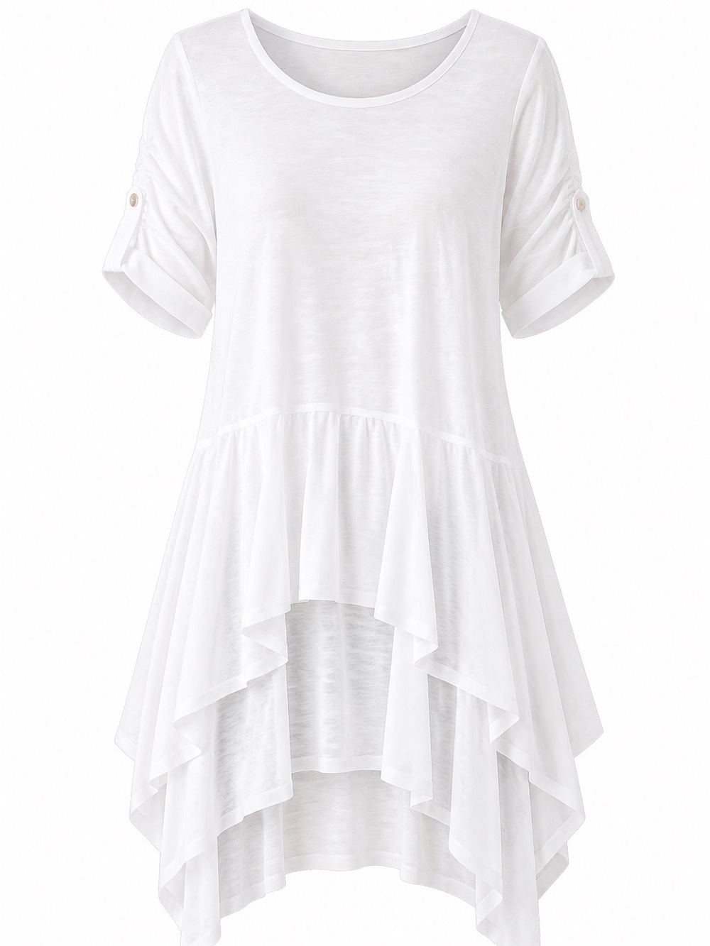 Made in Italy White Linen Blend Long Tunic Dress Layered Handkerchief Hem Boho L